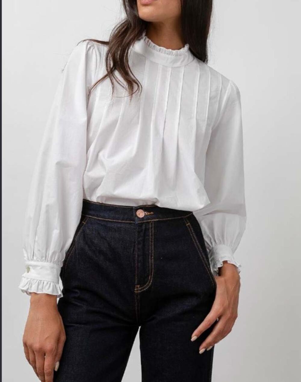 Rails Ariana Pintuck High Neck Long Sleeve Cotton Blouse Shirt Top White Medium